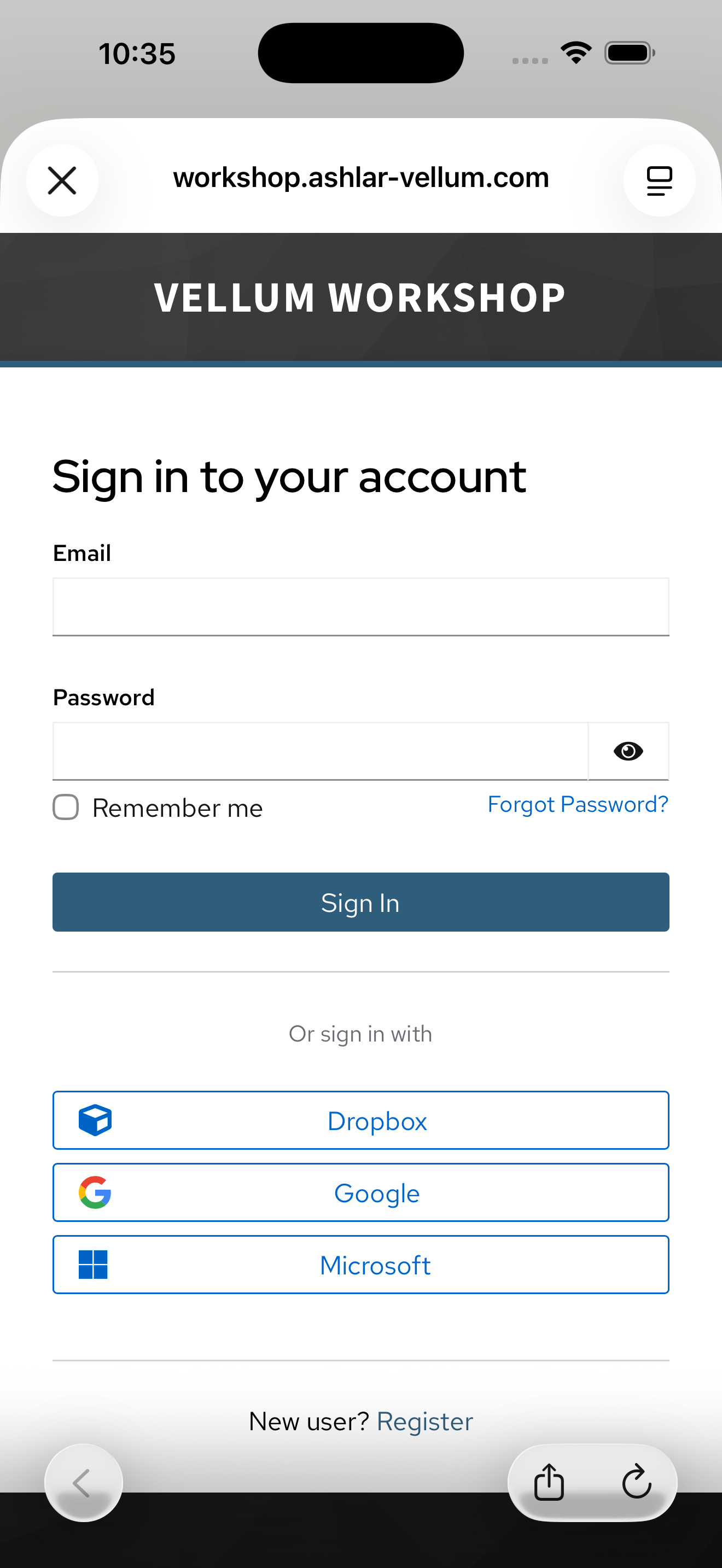 Vellum Workshop Secure login on iPhone